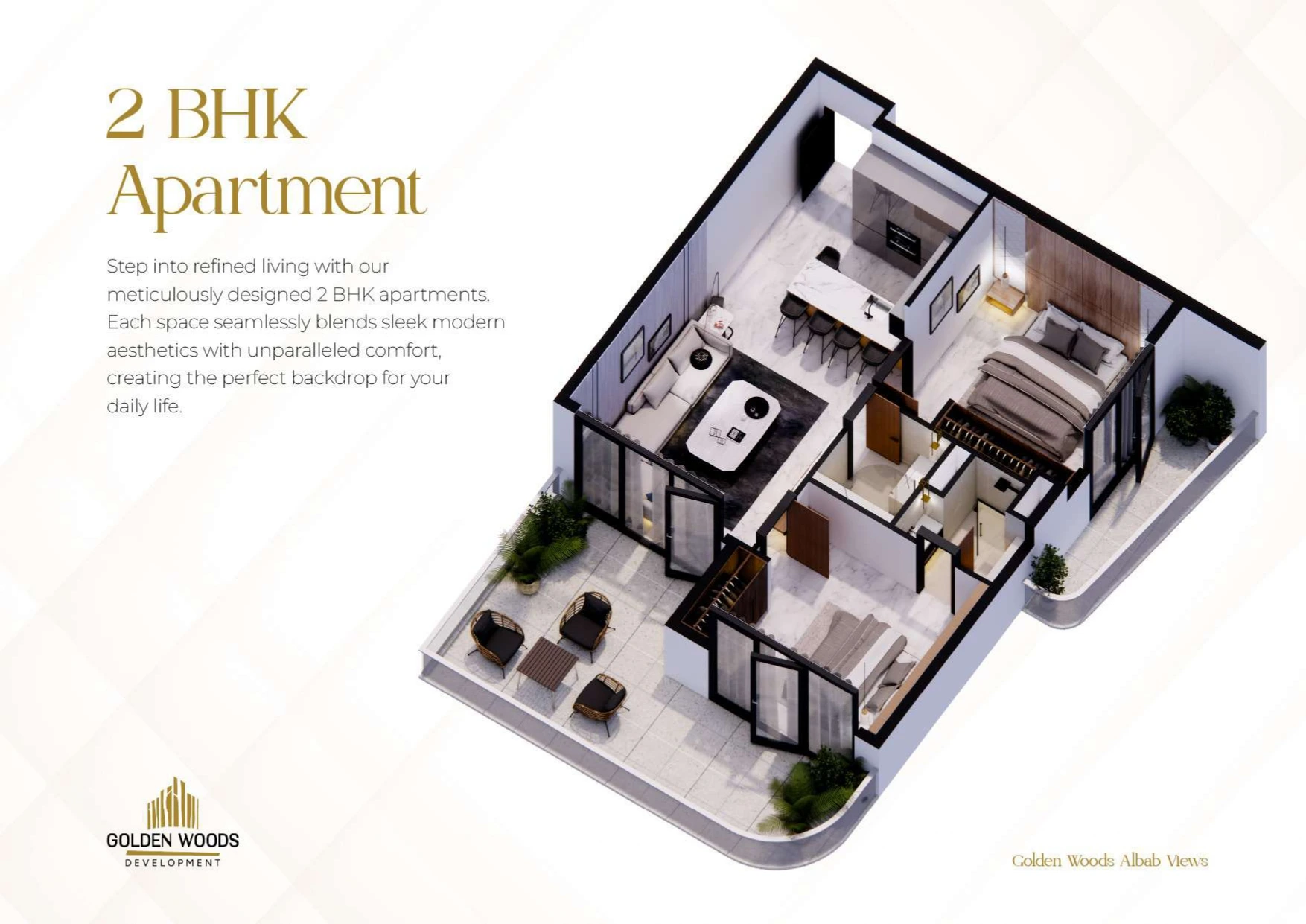 غرفتين وصالة في مشروع Albab Views من golden wood